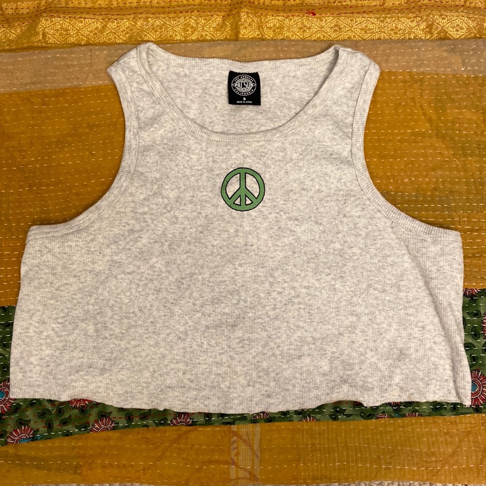 Grey Peace Sign Cropped Tank Top